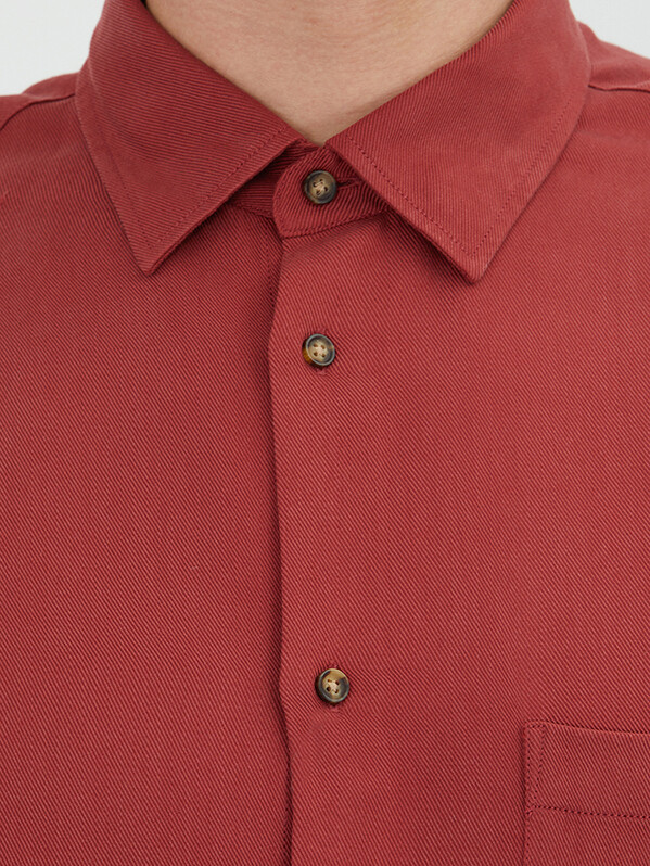 Red Ribbed Oversize Fit Weaving Casual Shirt - 3