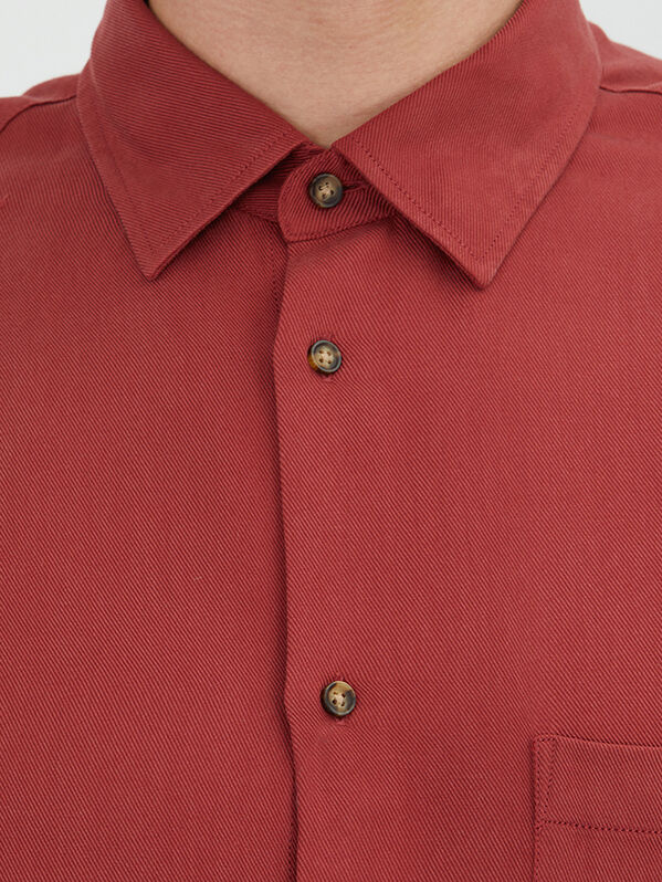 Red Ribbed Oversize Fit Weaving Casual Shirt - 3