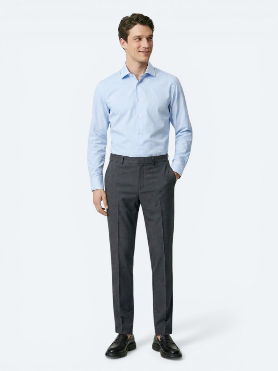 Renkli Düz Dokuma Fitted Fit Klasik Yün Karışımlı Pantolon - 4