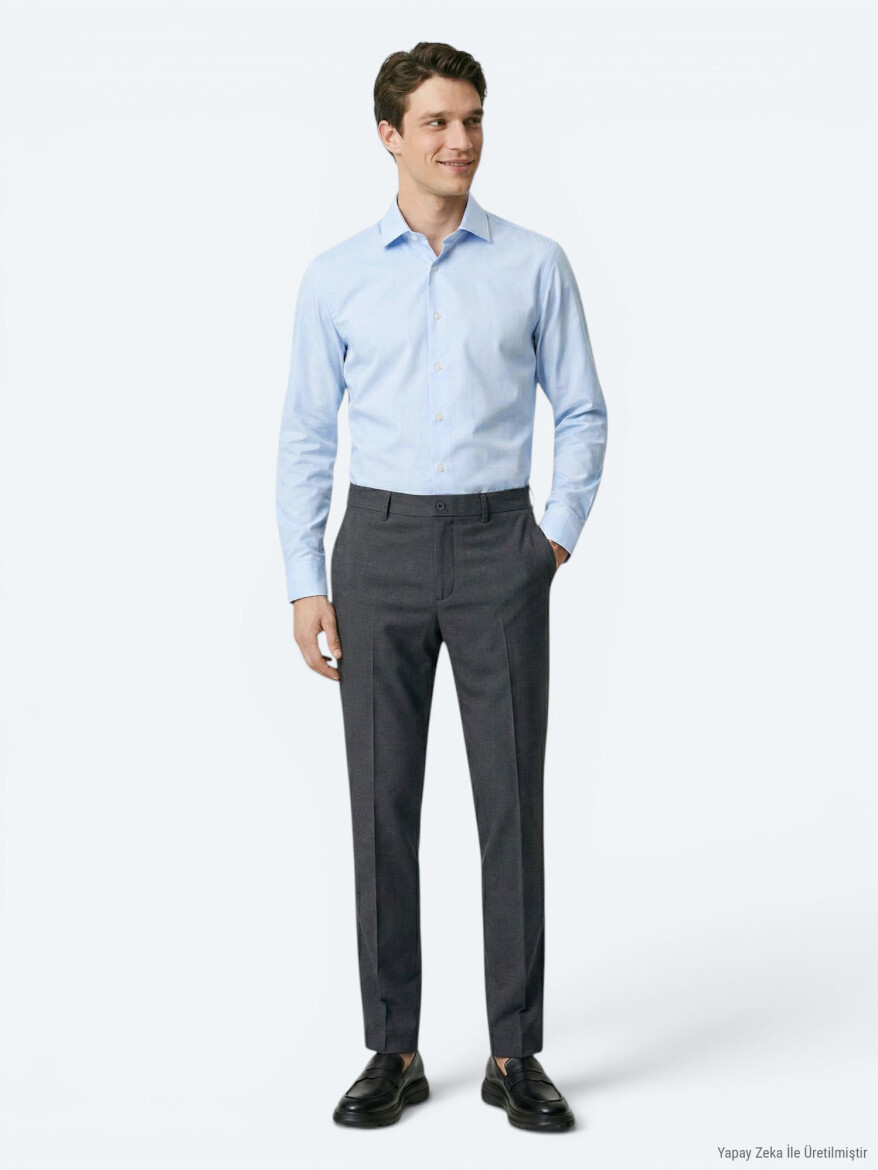Renkli Düz Dokuma Fitted Fit Klasik Yün Karışımlı Pantolon - 4