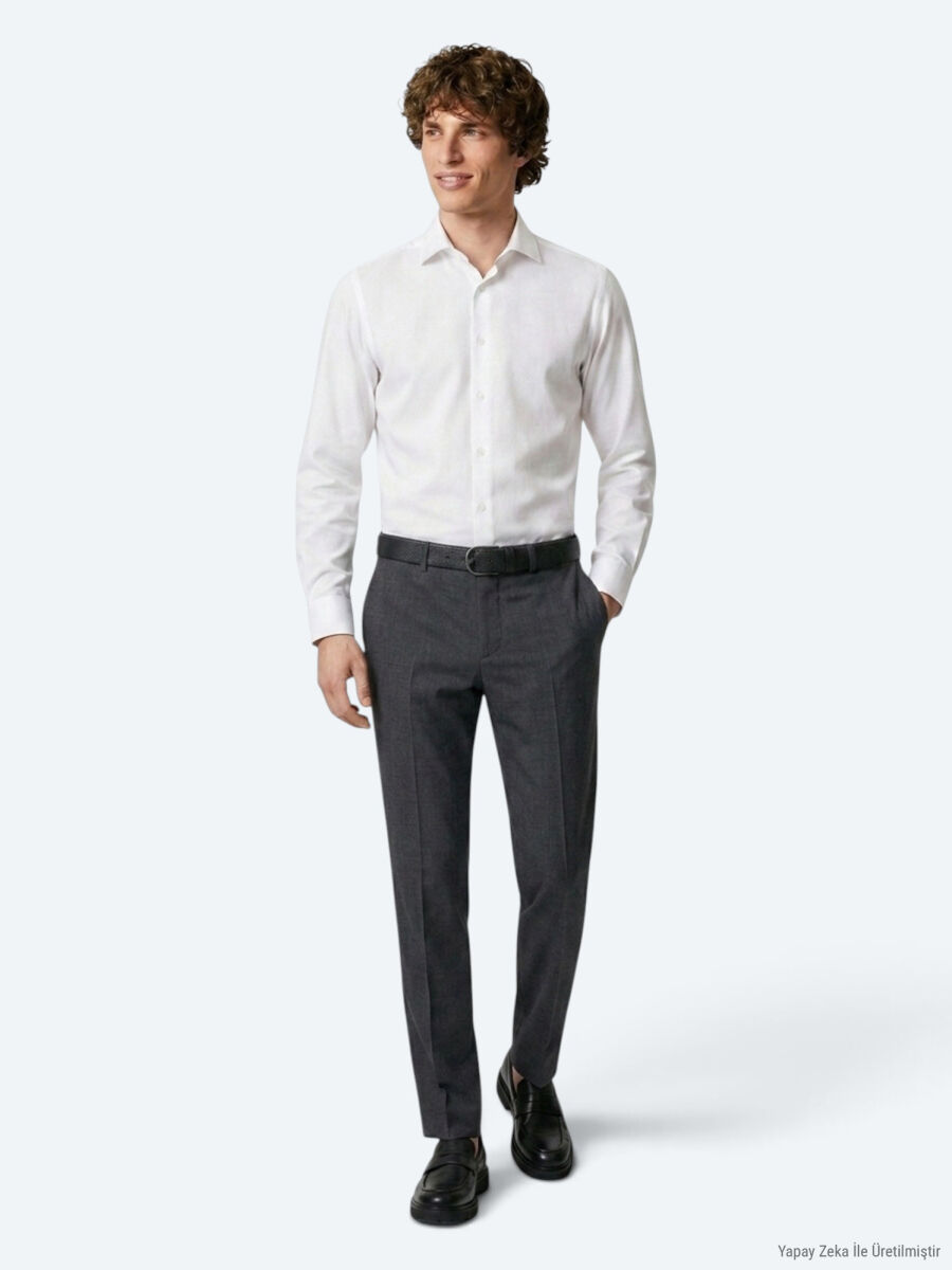 Renkli Düz Dokuma Fitted Fit Klasik Yün Karışımlı Pantolon - 4