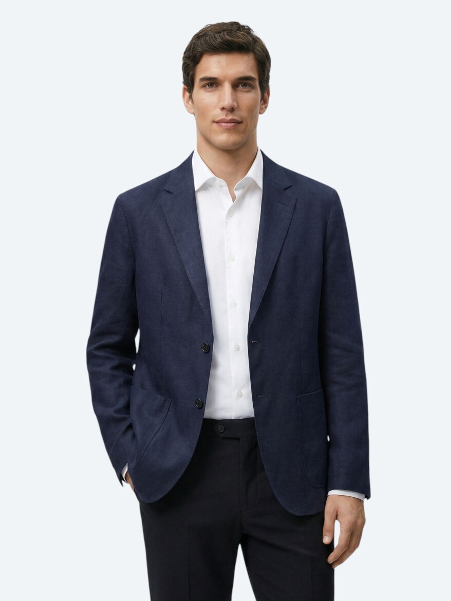 Renkli Mikro Modern Fit %100 Keten Ceket - KİP