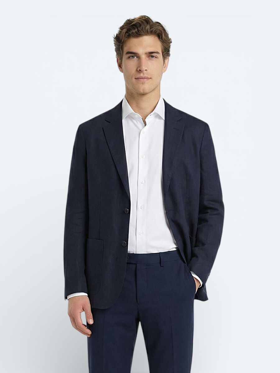 Renkli Mikro Modern Fit %100 Keten Ceket - 1