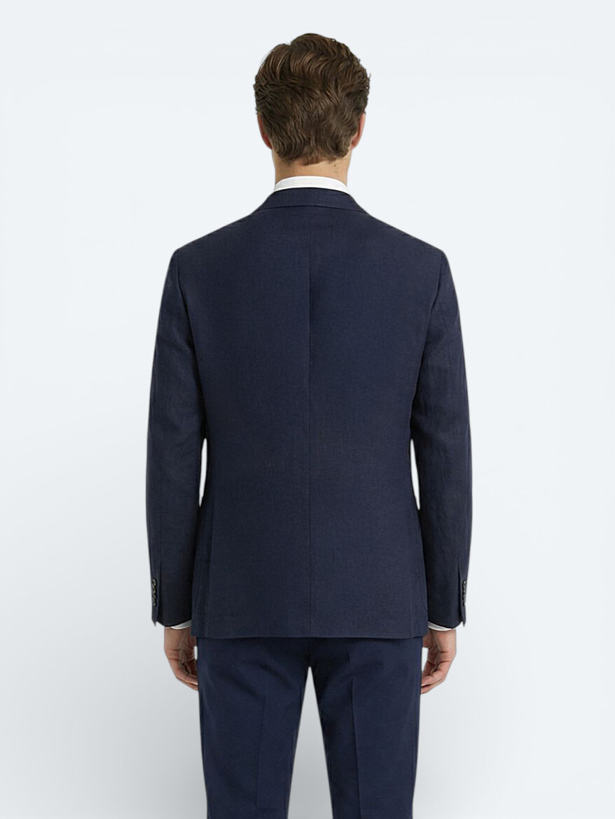 Renkli Mikro Modern Fit %100 Keten Ceket - 4