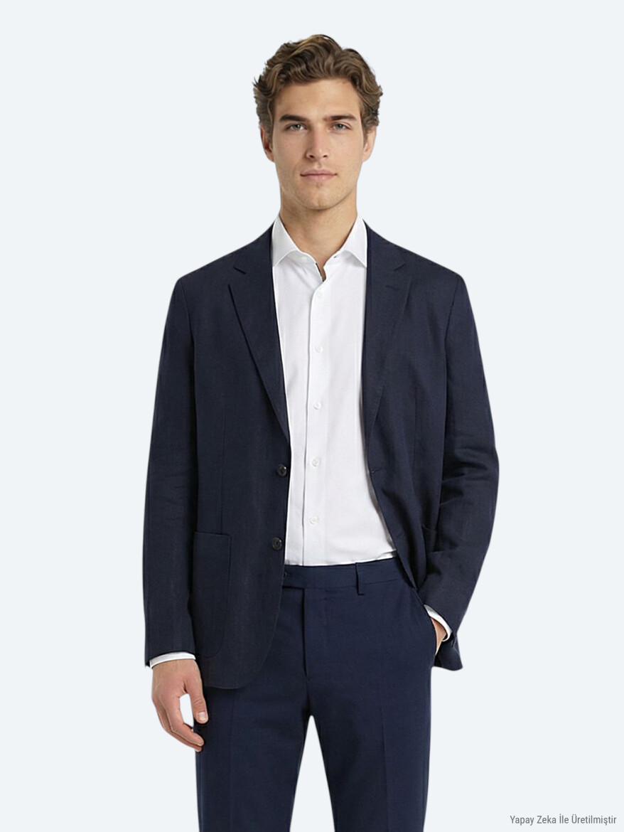 Renkli Mikro Modern Fit %100 Keten Ceket - KİP