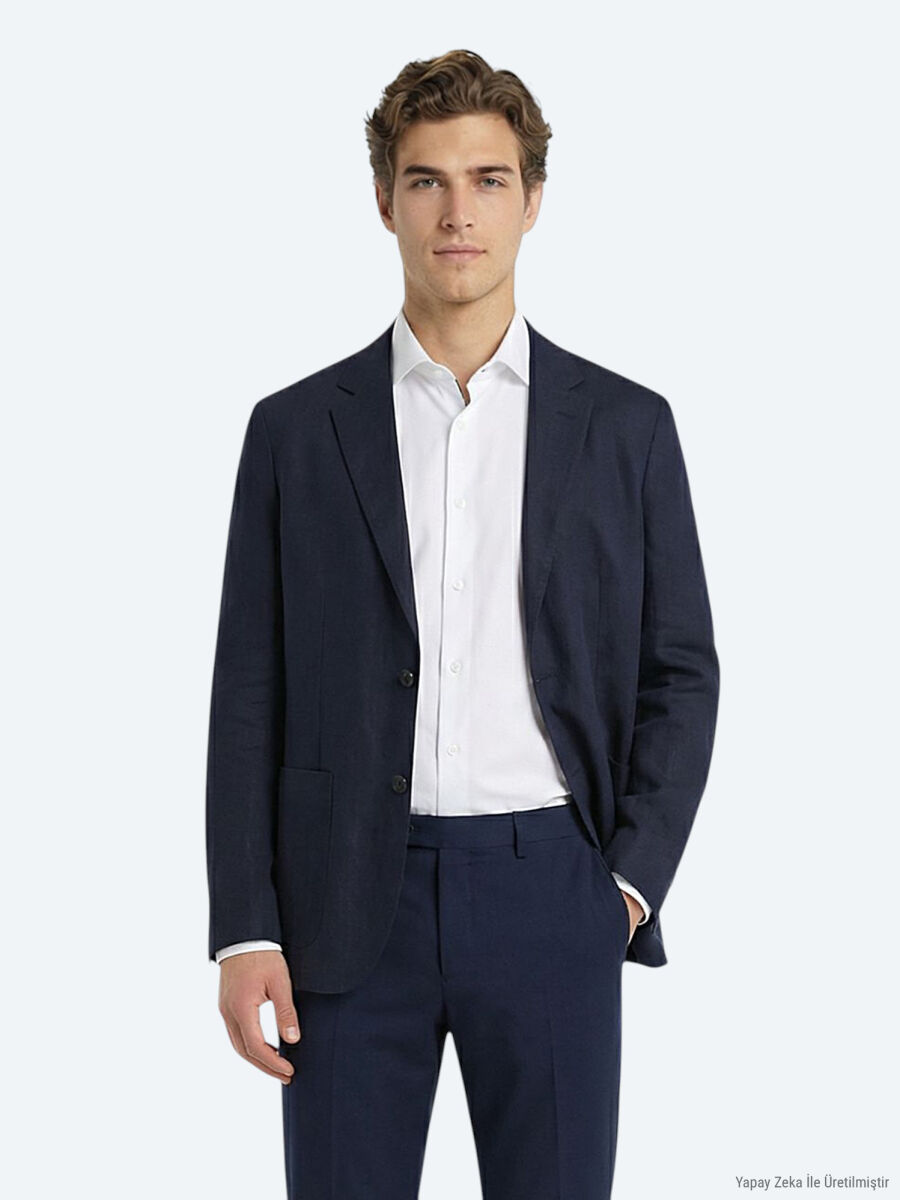 Renkli Mikro Modern Fit %100 Keten Ceket - 1