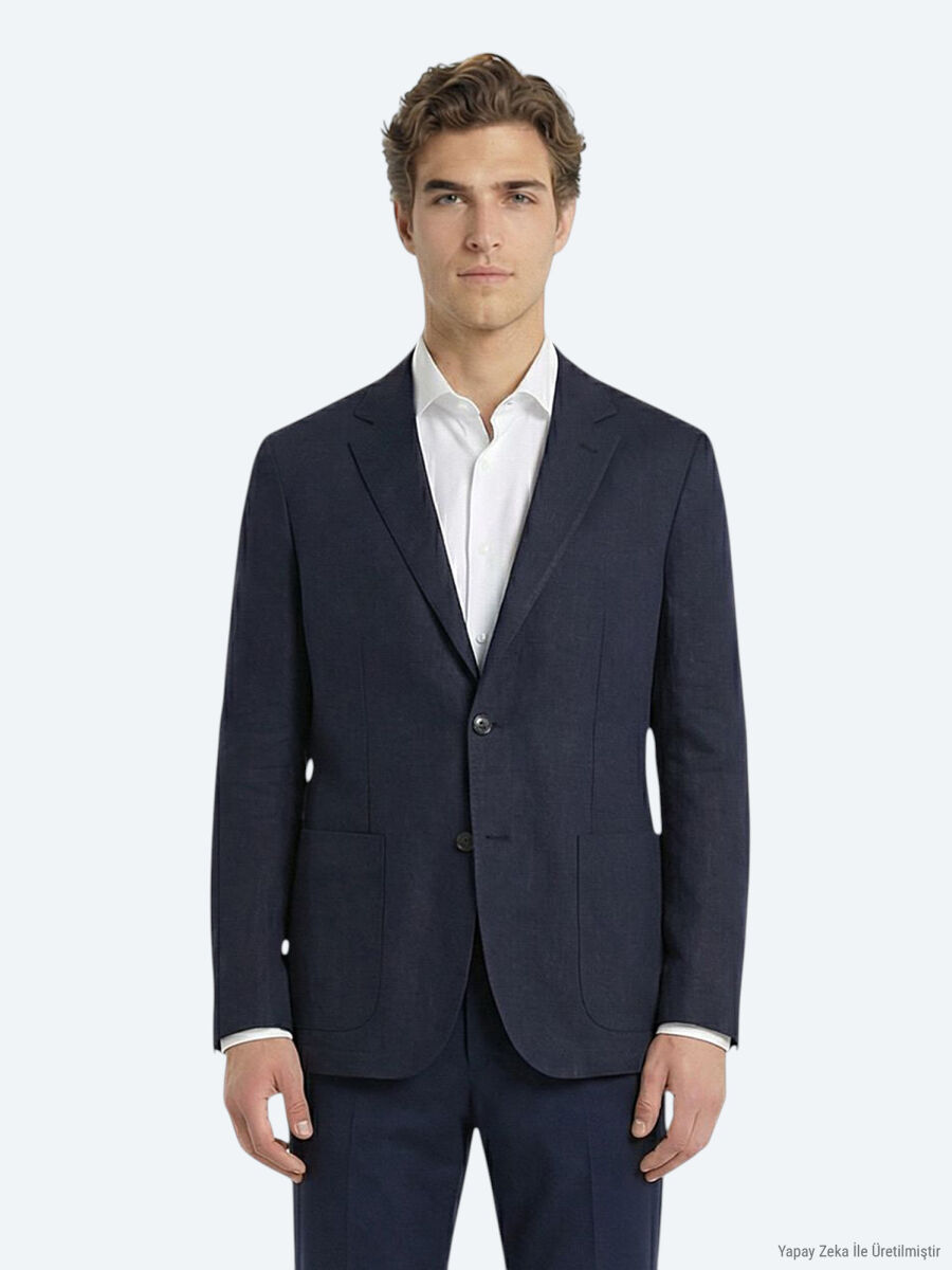 Renkli Mikro Modern Fit %100 Keten Ceket - 3
