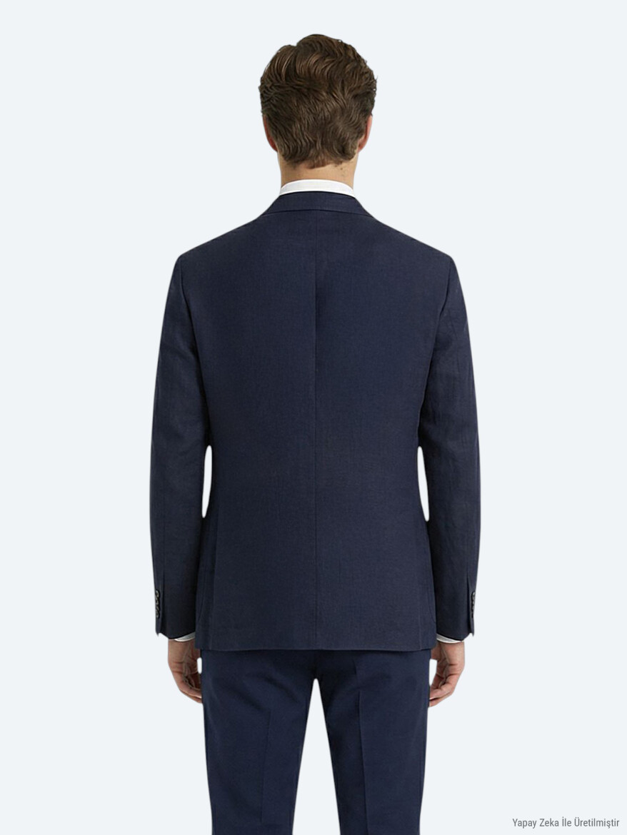 Renkli Mikro Modern Fit %100 Keten Ceket - 4