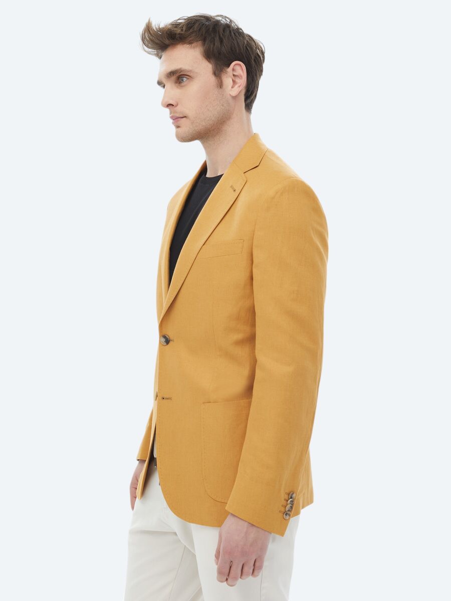 Saffron Plain Modern Fit Linen Blended Jacket - 6
