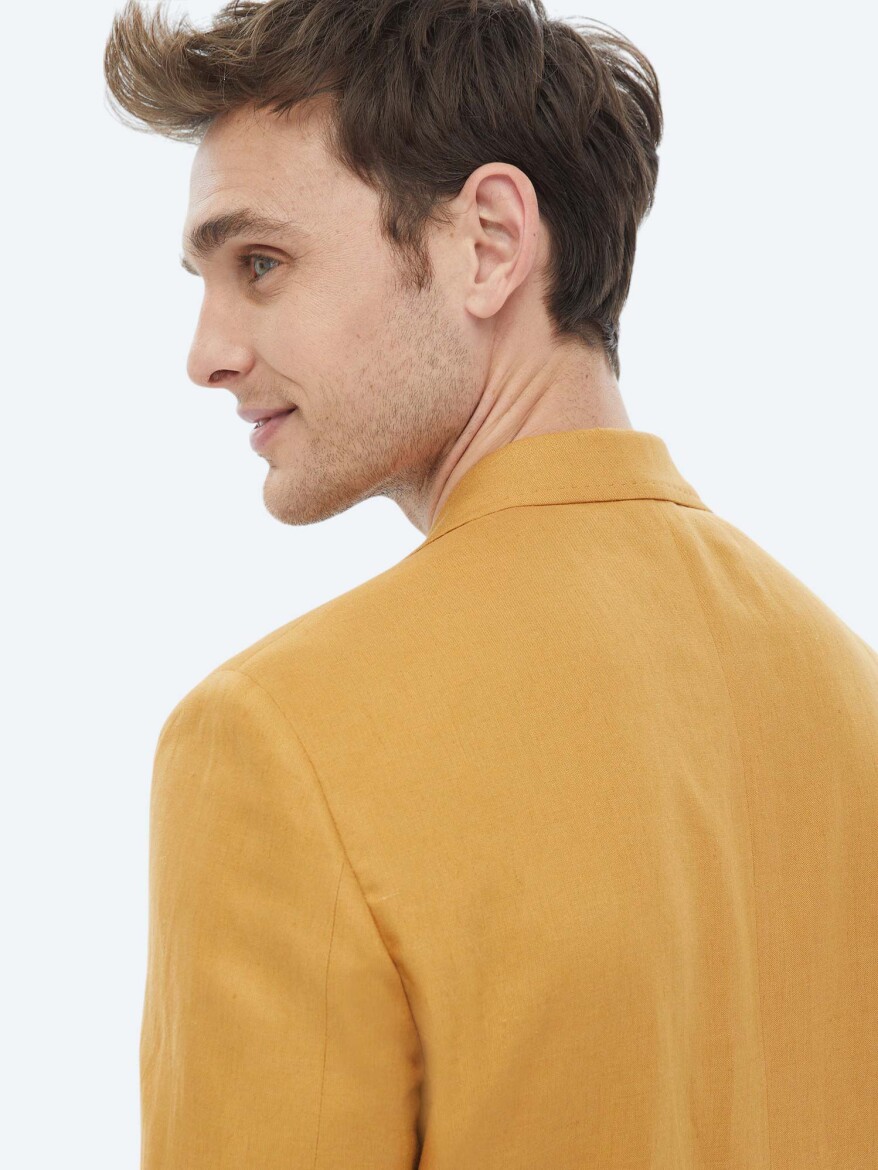 Saffron Plain Modern Fit Linen Blended Jacket - 11