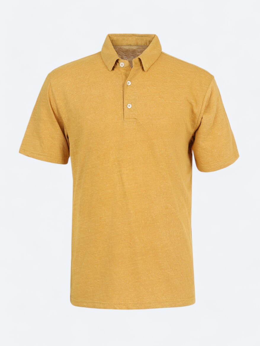 Saffron Plain Polo Neck Cotton Blended T-Shirt - 6