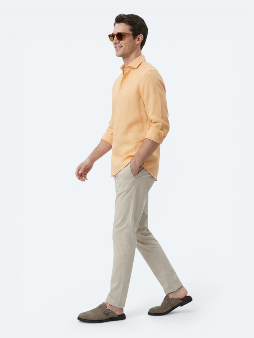 Saffron Plain Regular Fit Long Weaving Casual Cotton Blended Shirt - 4