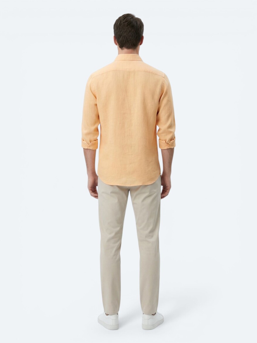 Saffron Plain Regular Fit Long Weaving Casual Cotton Blended Shirt - 5