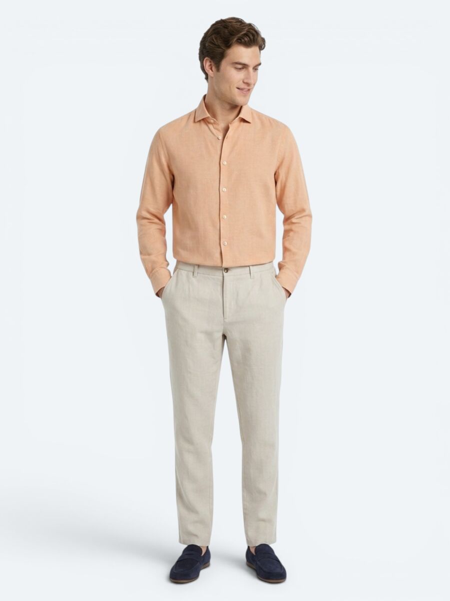 Saffron Plain Regular Fit Long Weaving Casual Cotton Blended Shirt - 3