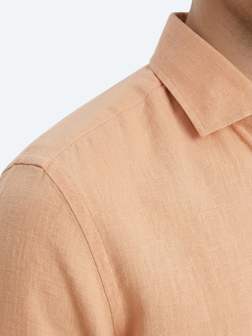 Saffron Plain Regular Fit Long Weaving Casual Cotton Blended Shirt - 4