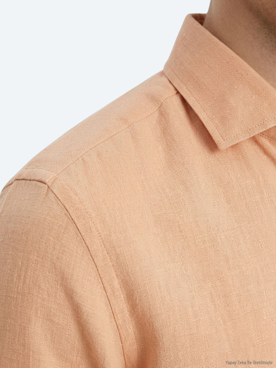 Saffron Plain Regular Fit Long Weaving Casual Cotton Blended Shirt - 4