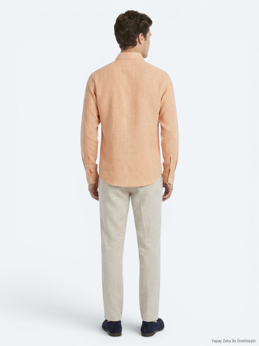Saffron Plain Regular Fit Long Weaving Casual Cotton Blended Shirt - 5