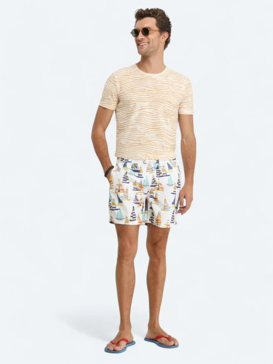 Saffron Printed Crew Neck Cotton Blended T-Shirt - 2