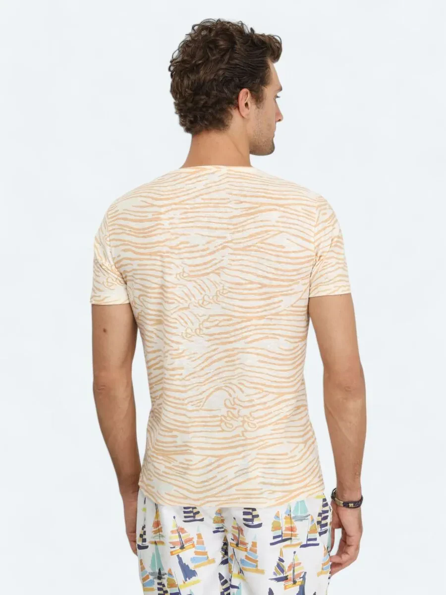 Saffron Printed Crew Neck Cotton Blended T-Shirt - 4