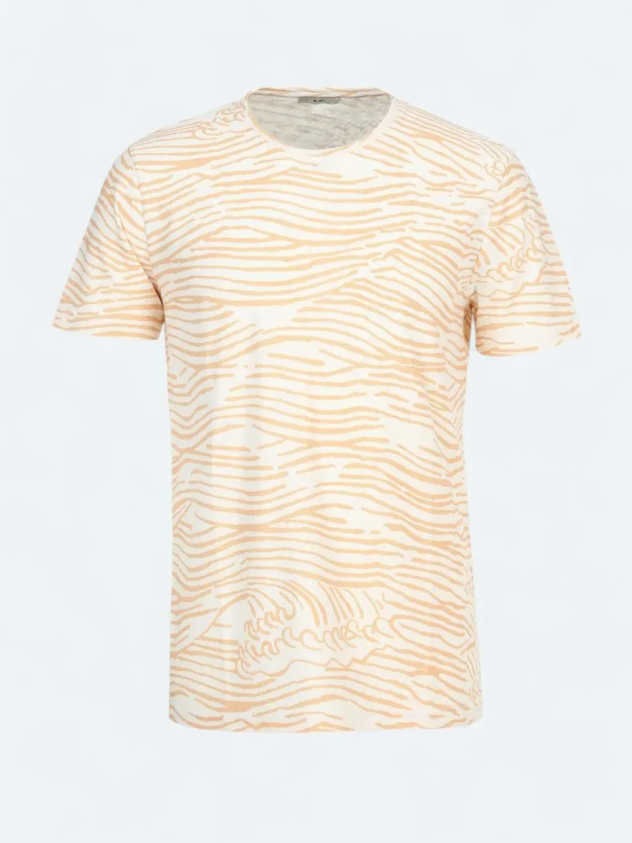 Saffron Printed Crew Neck Cotton Blended T-Shirt - 5