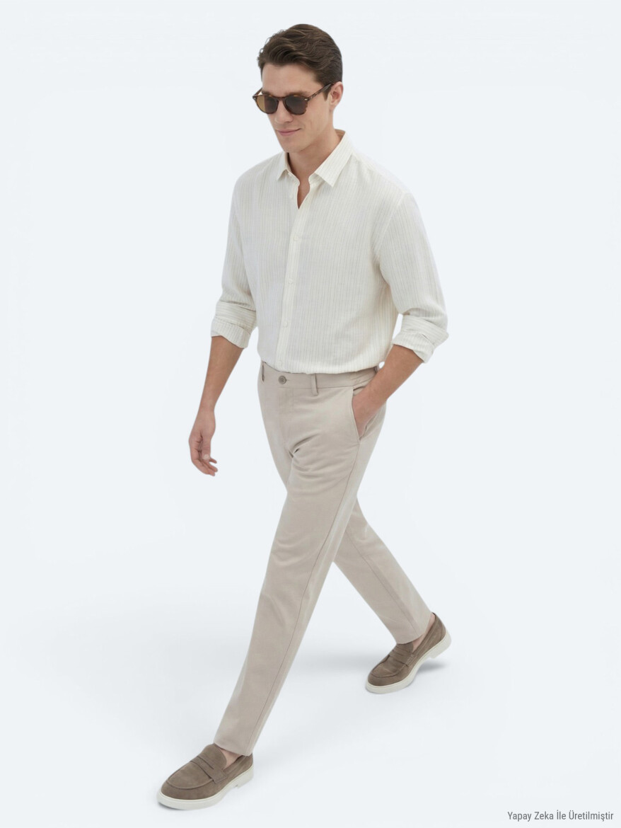Saffron Striped Oversize Fit Long Weaving Casual Shirt - KİP