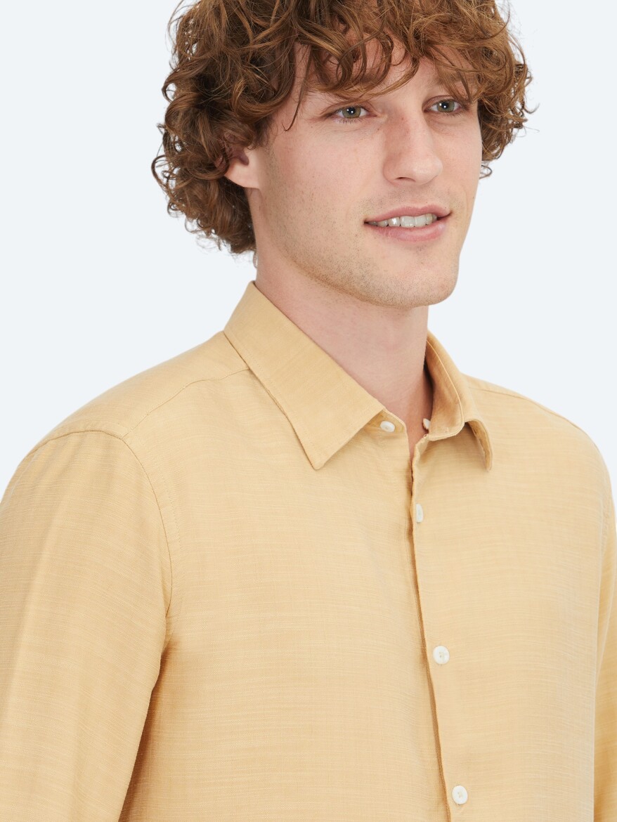 Saffron Striped Regular Fit Long Weaving Casual Shirt - 4
