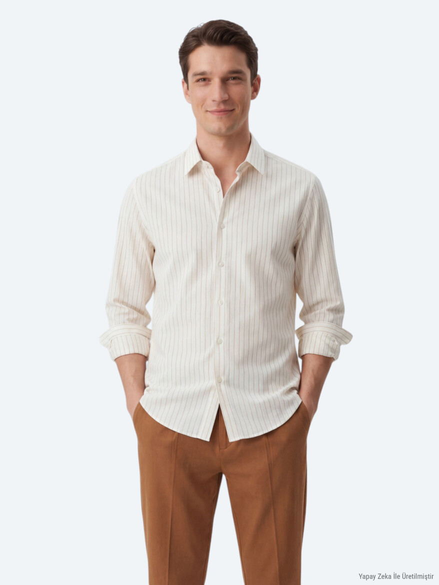 Saffron Striped Regular Fit Long Weaving Casual Shirt - 2
