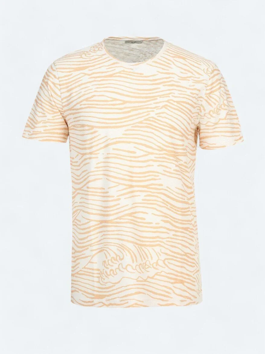 Safran Baskılı Bisiklet Yaka Pamuk Karışımlı T-Shirt - 5