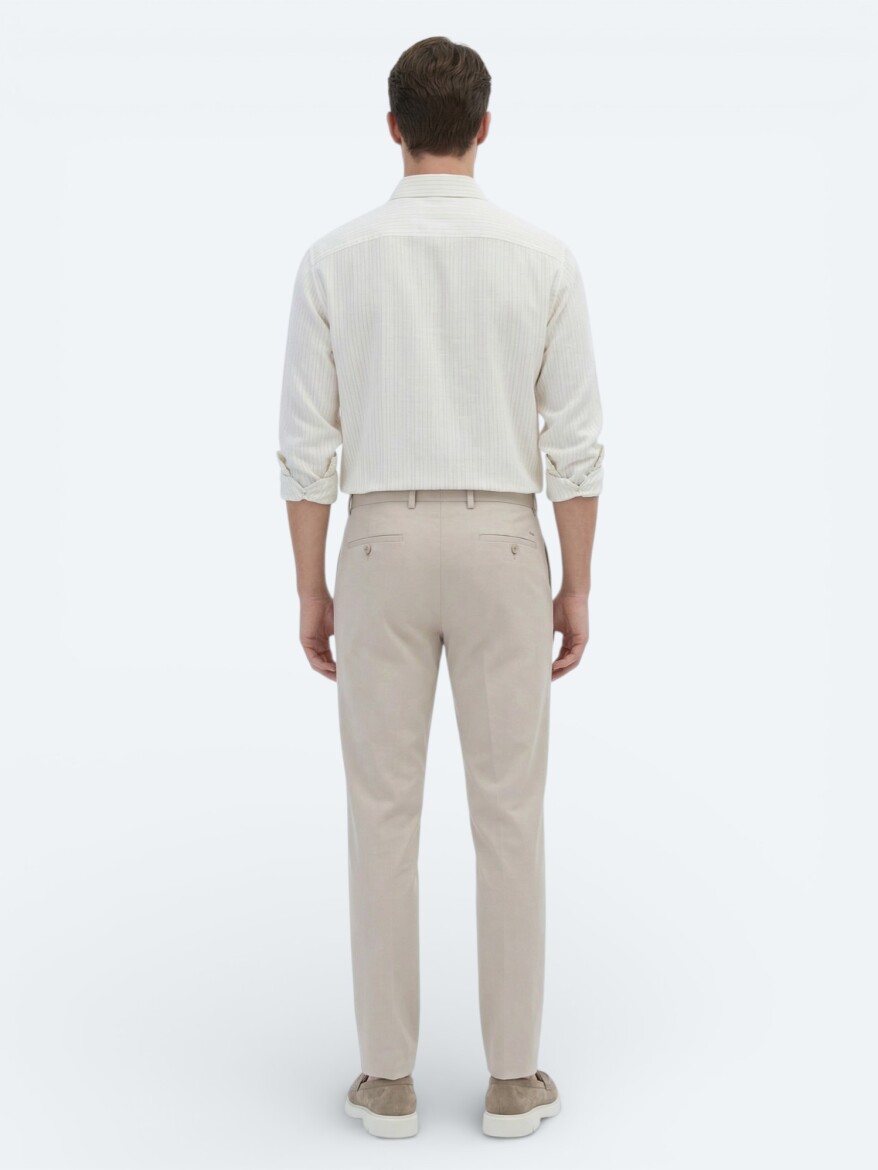 Safran Çizgili Oversize Fit Uzun Dokuma Casual Gömlek - 5