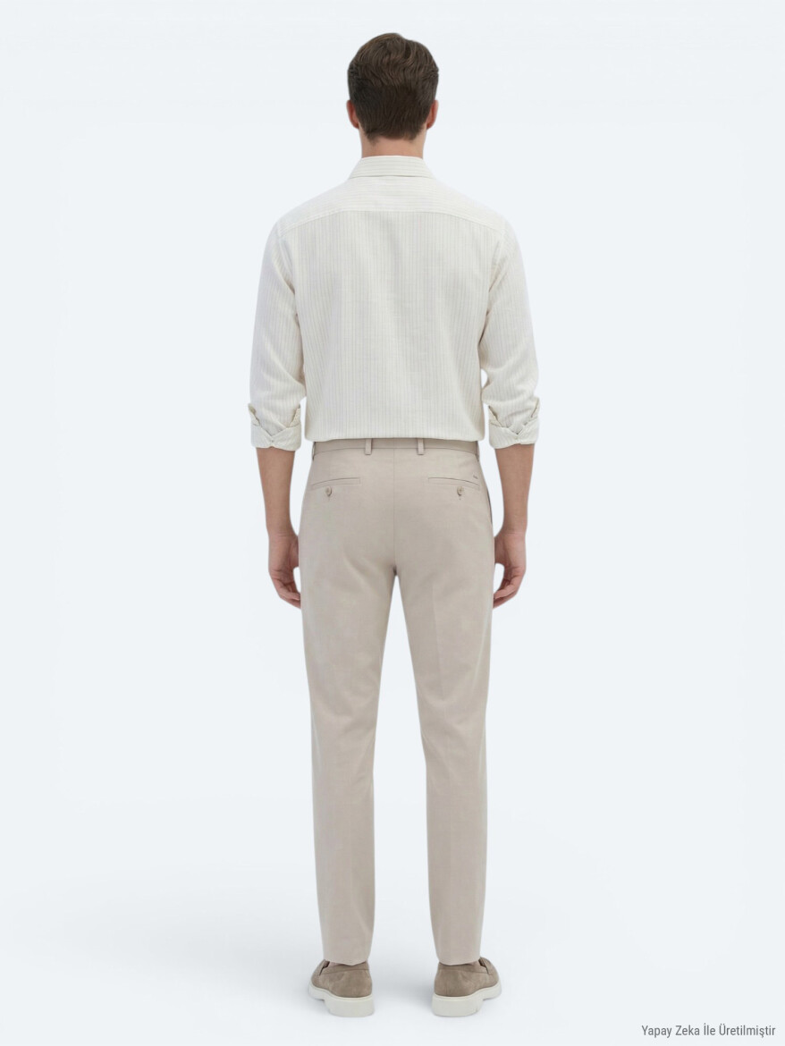 Safran Çizgili Oversize Fit Uzun Dokuma Casual Gömlek - 5