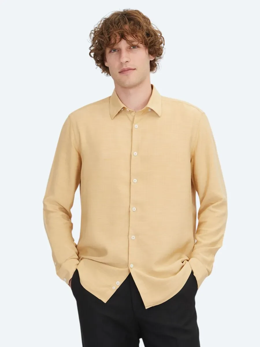 Safran Çizgili Regular Fit Dokuma Casual Gömlek - 1