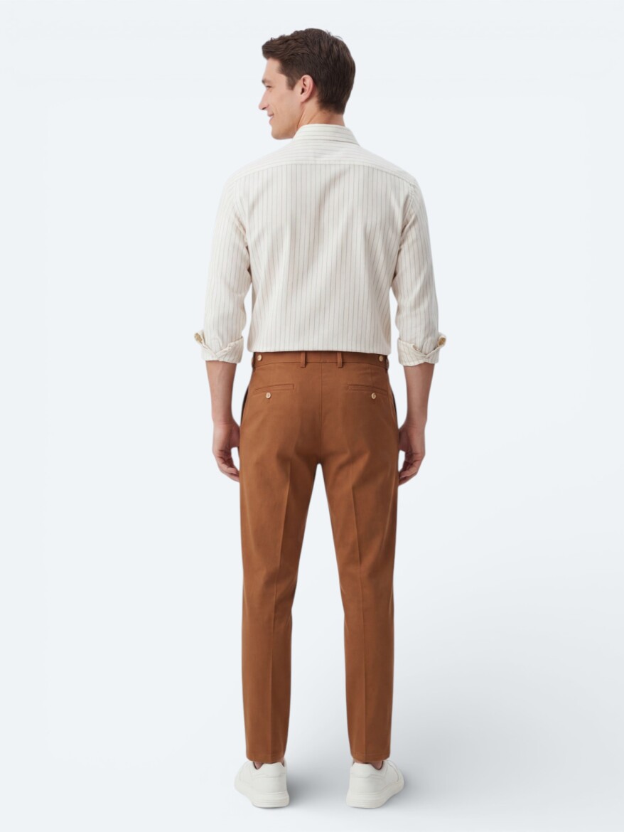 Safran Çizgili Regular Fit Dokuma Casual Gömlek - 5