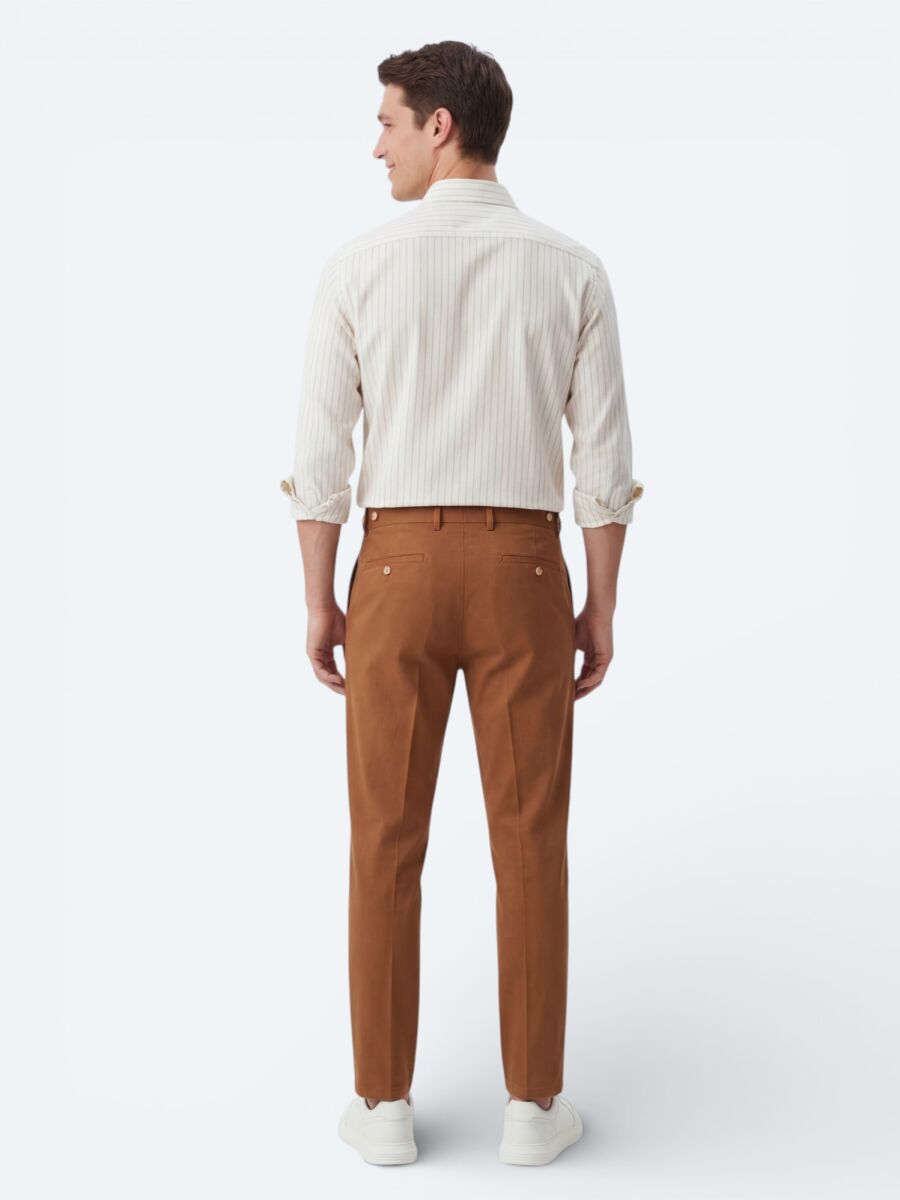 Safran Çizgili Regular Fit Dokuma Casual Gömlek - 5