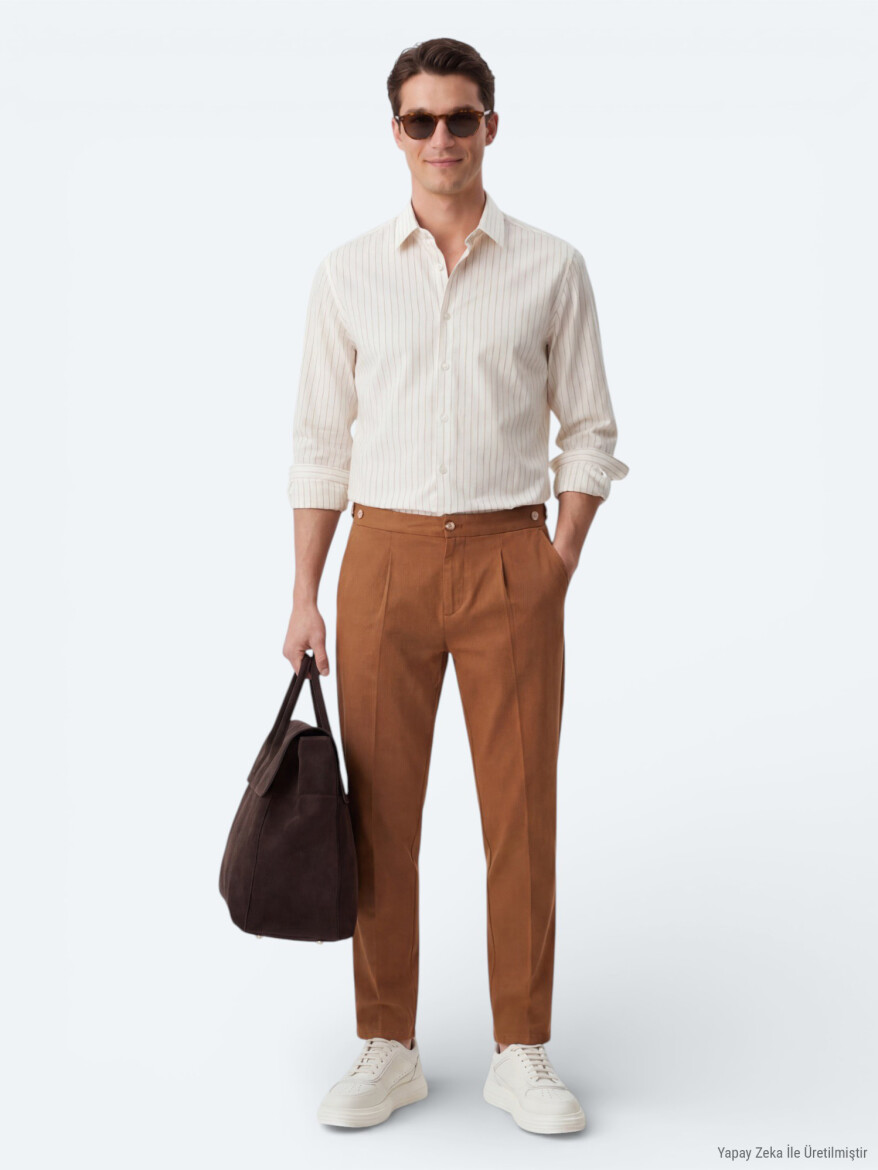 Safran Çizgili Regular Fit Dokuma Casual Gömlek - KİP