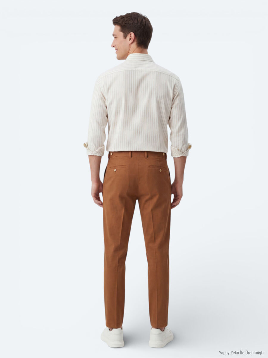 Safran Çizgili Regular Fit Dokuma Casual Gömlek - 5
