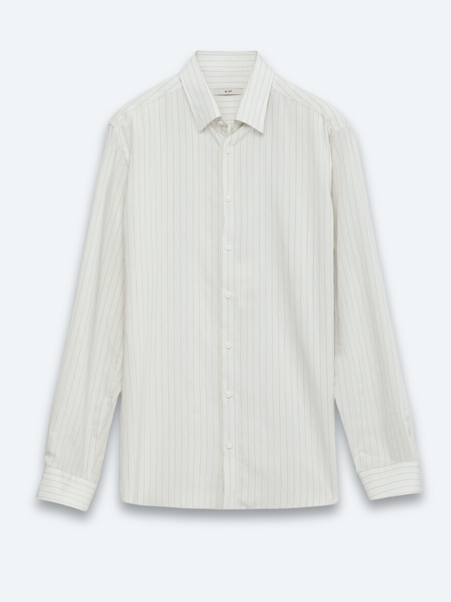 Safran Çizgili Regular Fit Dokuma Casual Gömlek - 6