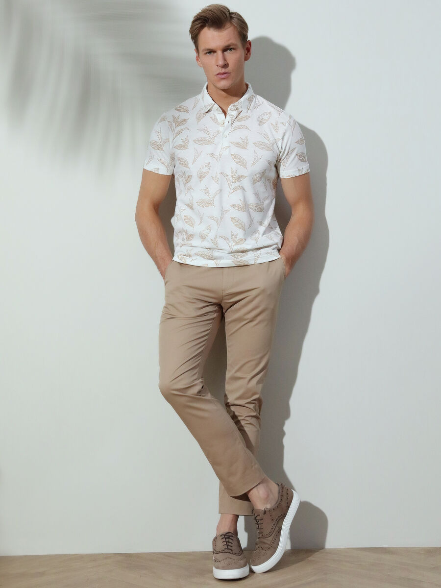 Safran Düz Dokuma Regular Fit Casual Pamuk Karışımlı Pantolon - 1