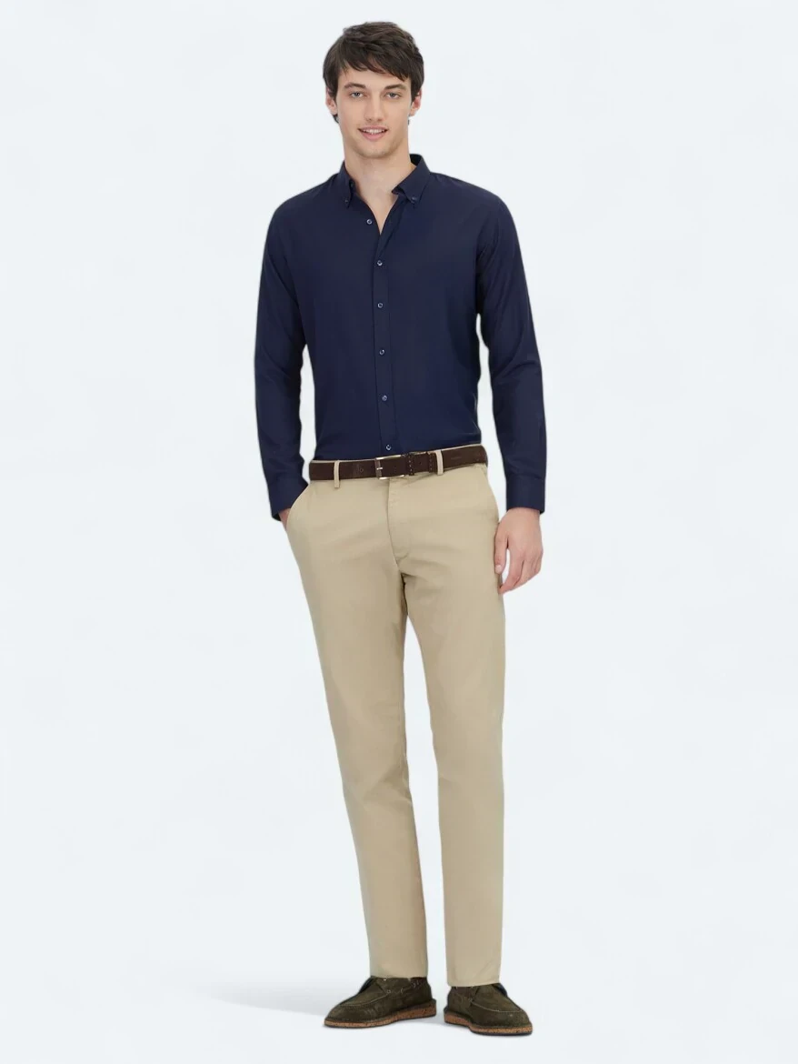 Safran Düz Dokuma Regular Fit Casual Pamuk Karışımlı Pantolon - 1