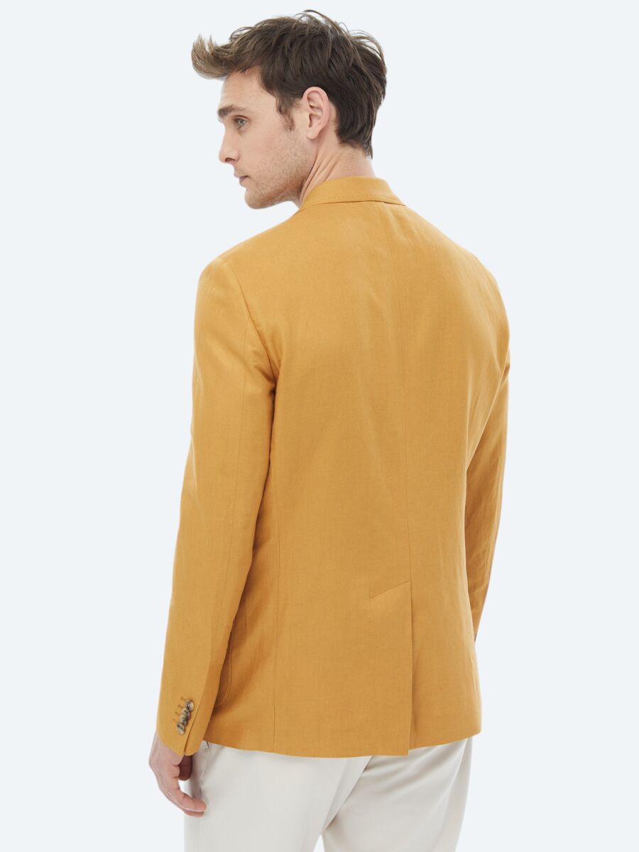 Safran Düz Modern Fit Keten Karışımlı Ceket - 12