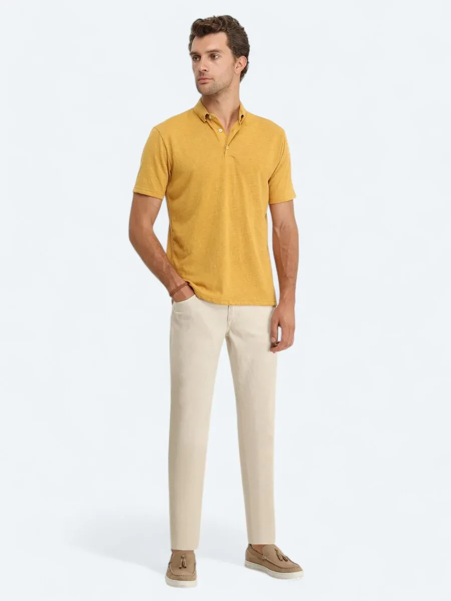 Safran Düz Polo Yaka Pamuk Karışımlı T-Shirt - 3