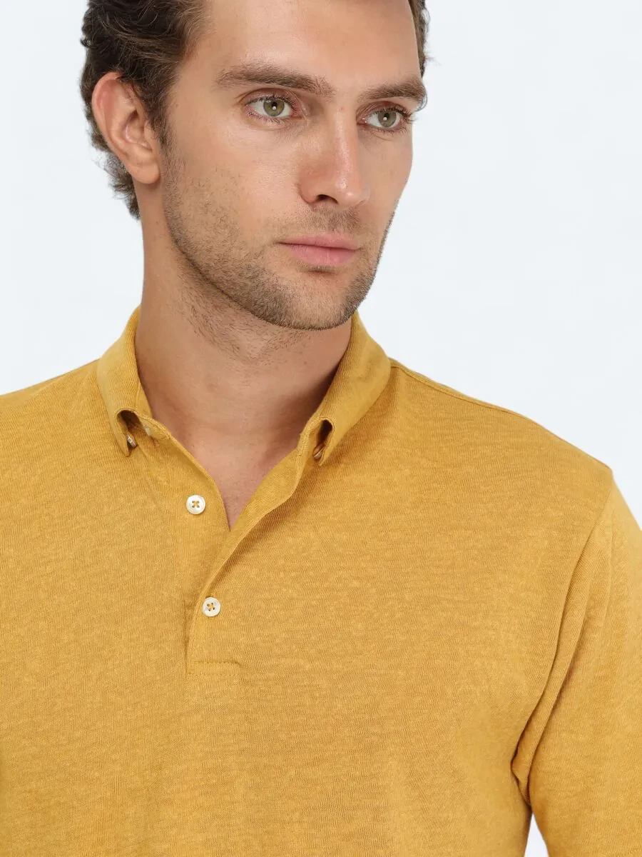 Safran Düz Polo Yaka Pamuk Karışımlı T-Shirt - 4