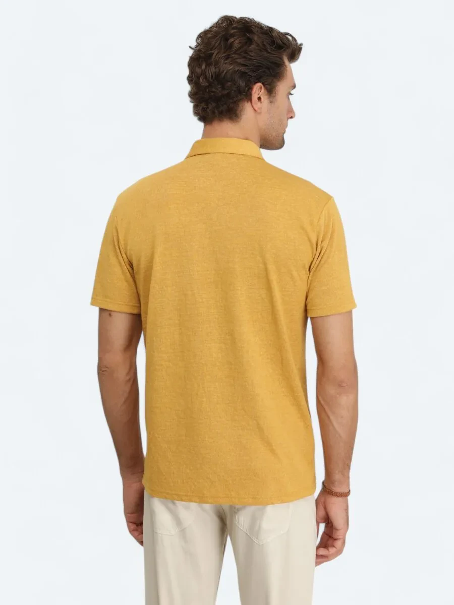 Safran Düz Polo Yaka Pamuk Karışımlı T-Shirt - 5