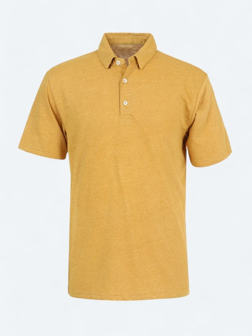 Safran Düz Polo Yaka Pamuk Karışımlı T-Shirt - 6