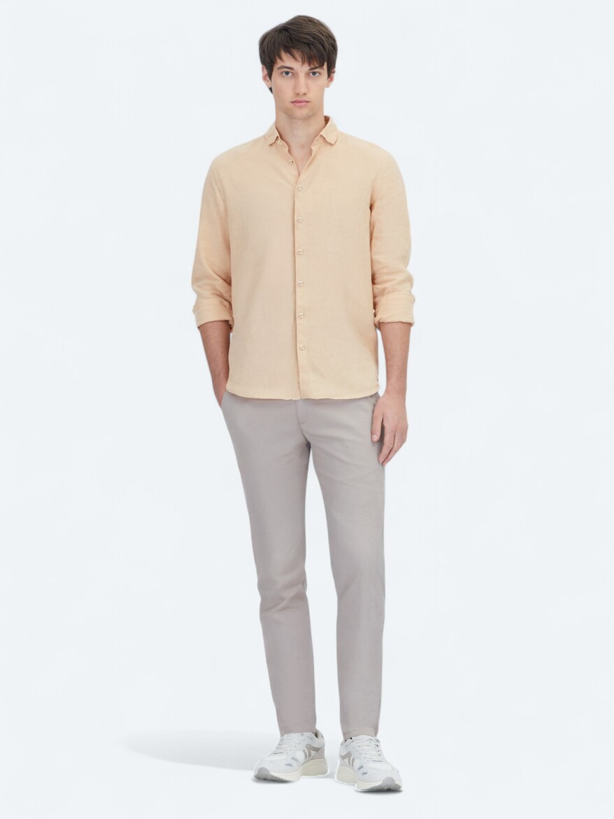 Safran Düz Regular Fit Dokuma Casual Pamuk Karışımlı Gömlek - 2