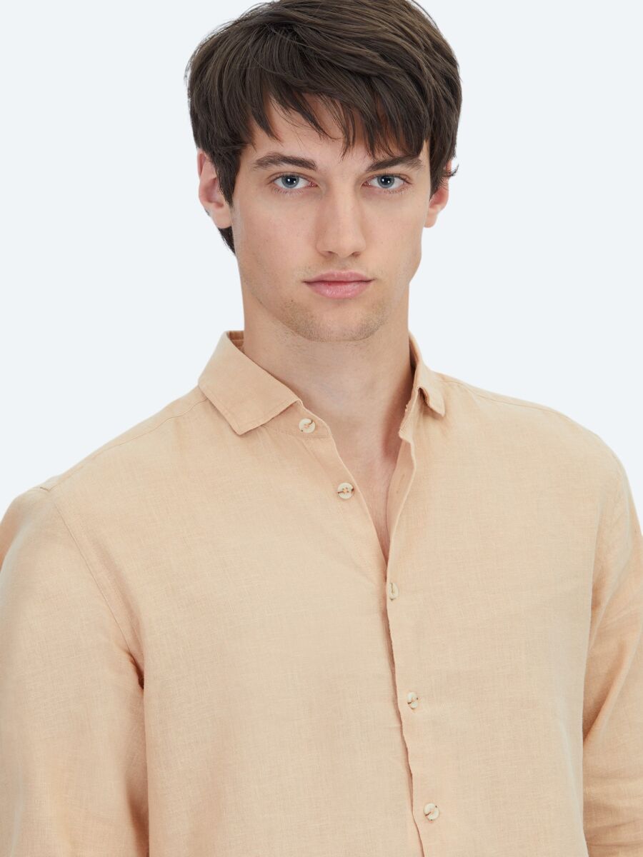 Safran Düz Regular Fit Dokuma Casual Pamuk Karışımlı Gömlek - 3