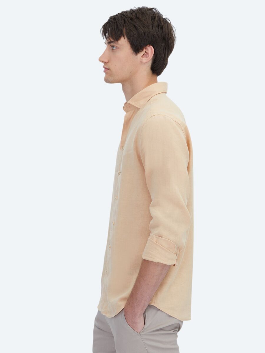 Safran Düz Regular Fit Dokuma Casual Pamuk Karışımlı Gömlek - 4