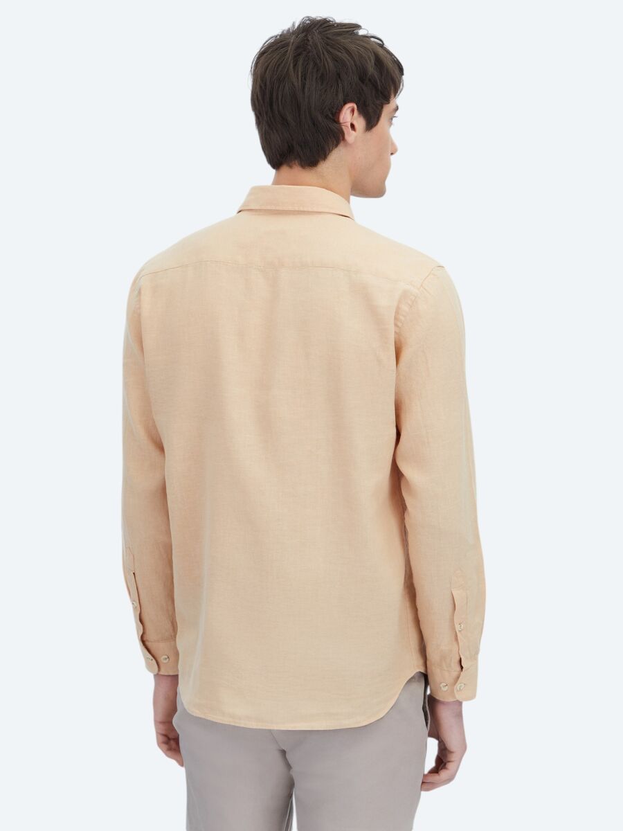 Safran Düz Regular Fit Dokuma Casual Pamuk Karışımlı Gömlek - 5