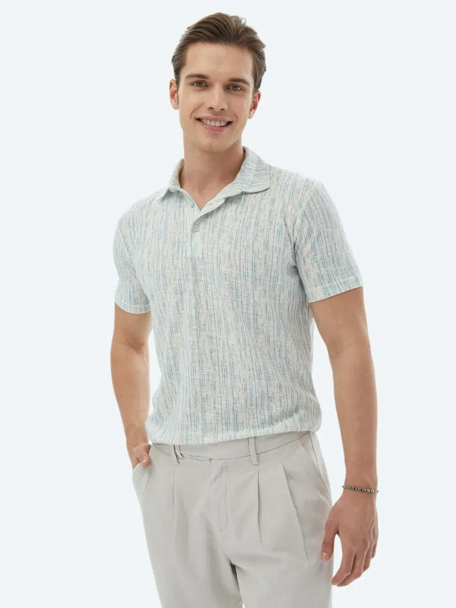 Saks Baskılı Polo Yaka Pamuk Karışımlı T-Shirt - 1