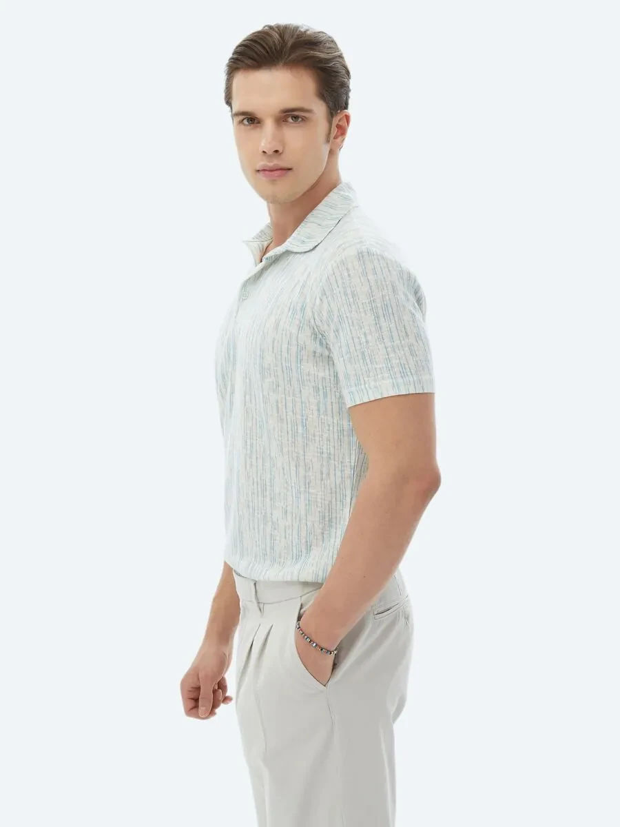 Saks Baskılı Polo Yaka Pamuk Karışımlı T-Shirt - 4