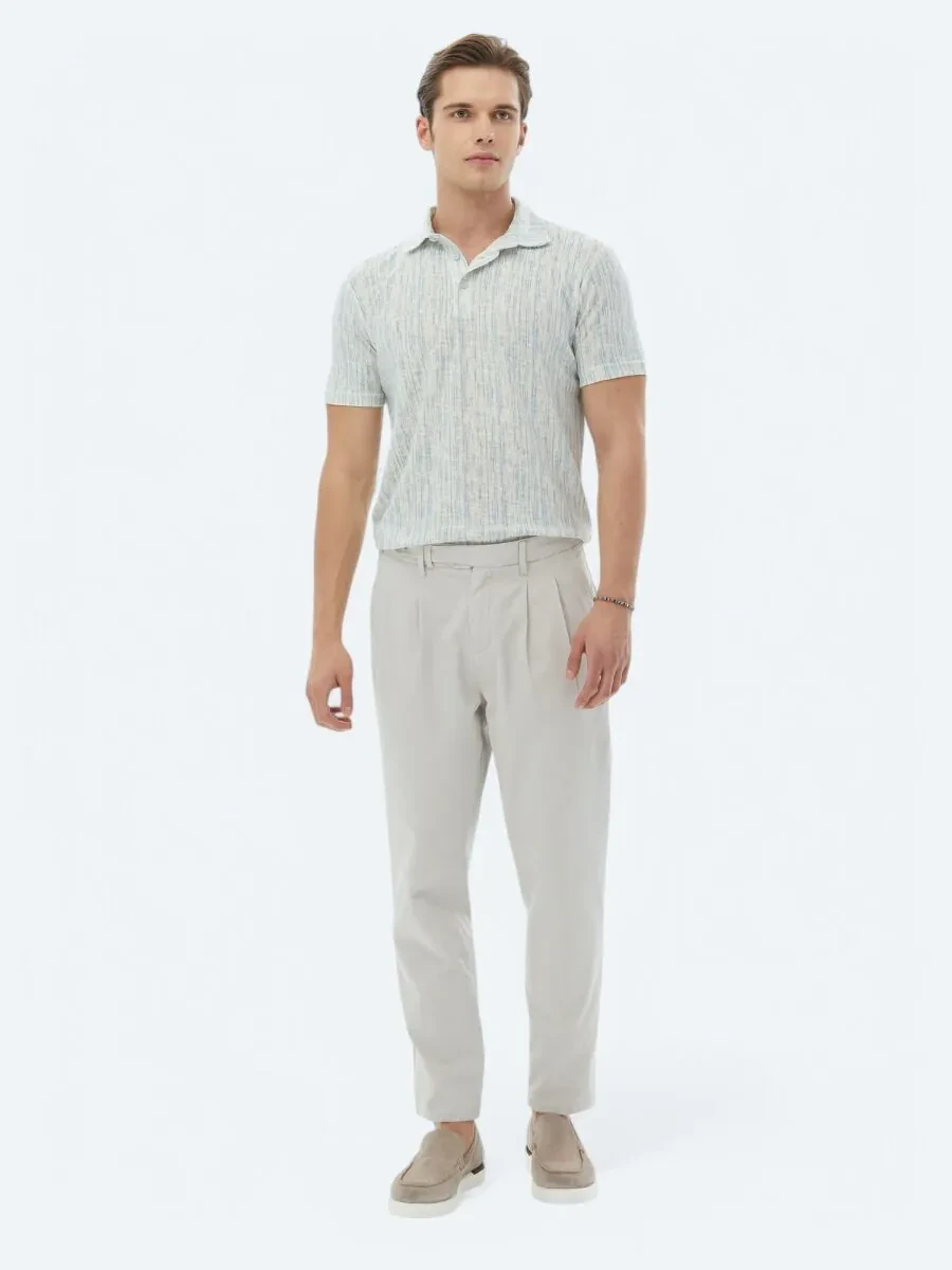 Saks Baskılı Polo Yaka Pamuk Karışımlı T-Shirt - 6